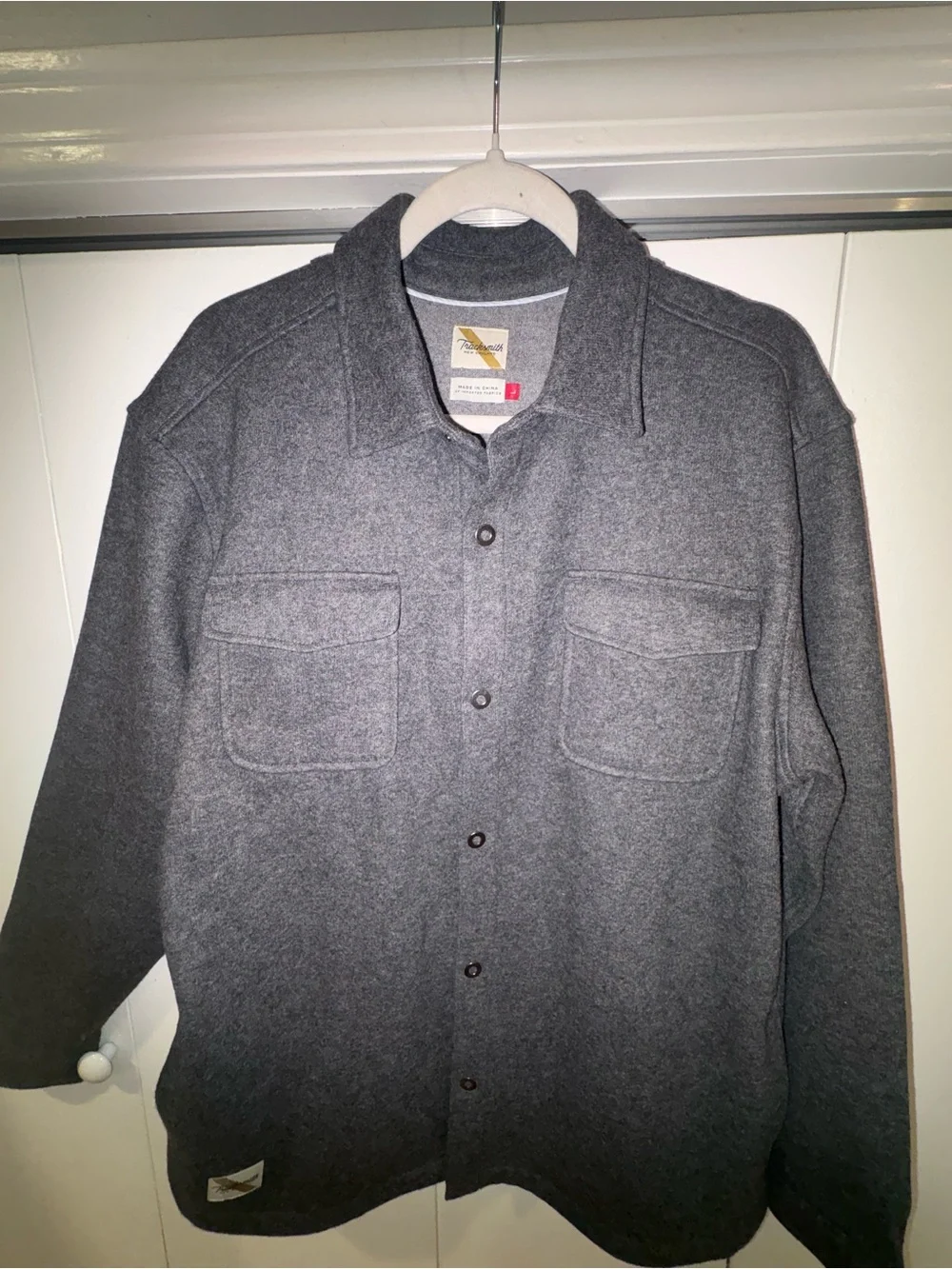 Tracksmith New England Overshirt Men's Large In Wool Charcoal Grey Hike Fall